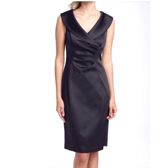 Kay Unger Dresses & Skirts - Kay Unger for Ann Taylor Black Satin Ruched Detail MIDI Cocktail 10